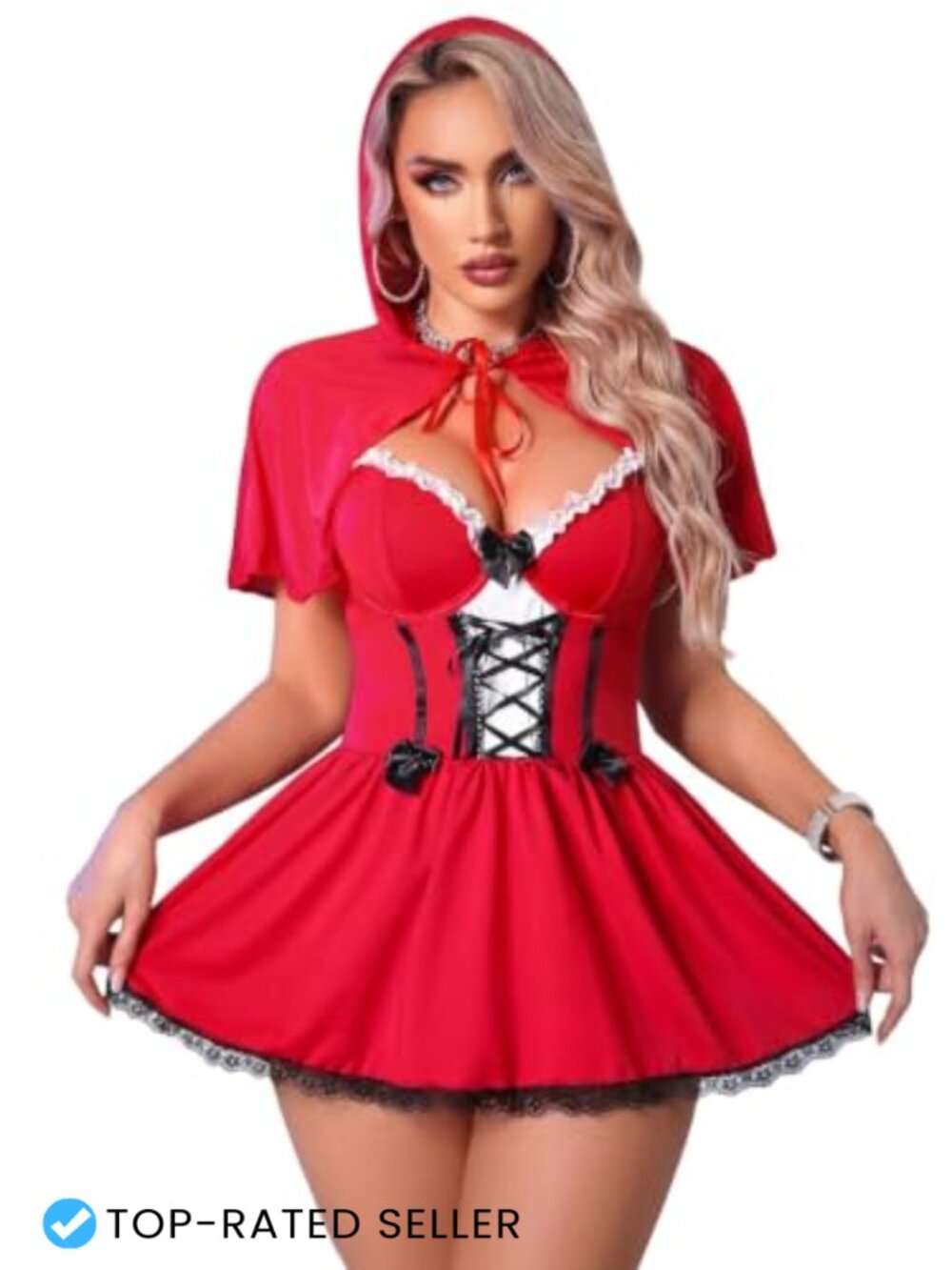 Corset Mini Dress Hooded Cape G-String Set Halloween Costume